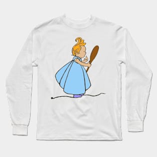 Cute little ginger girl blue dress looking in mirror Long Sleeve T-Shirt